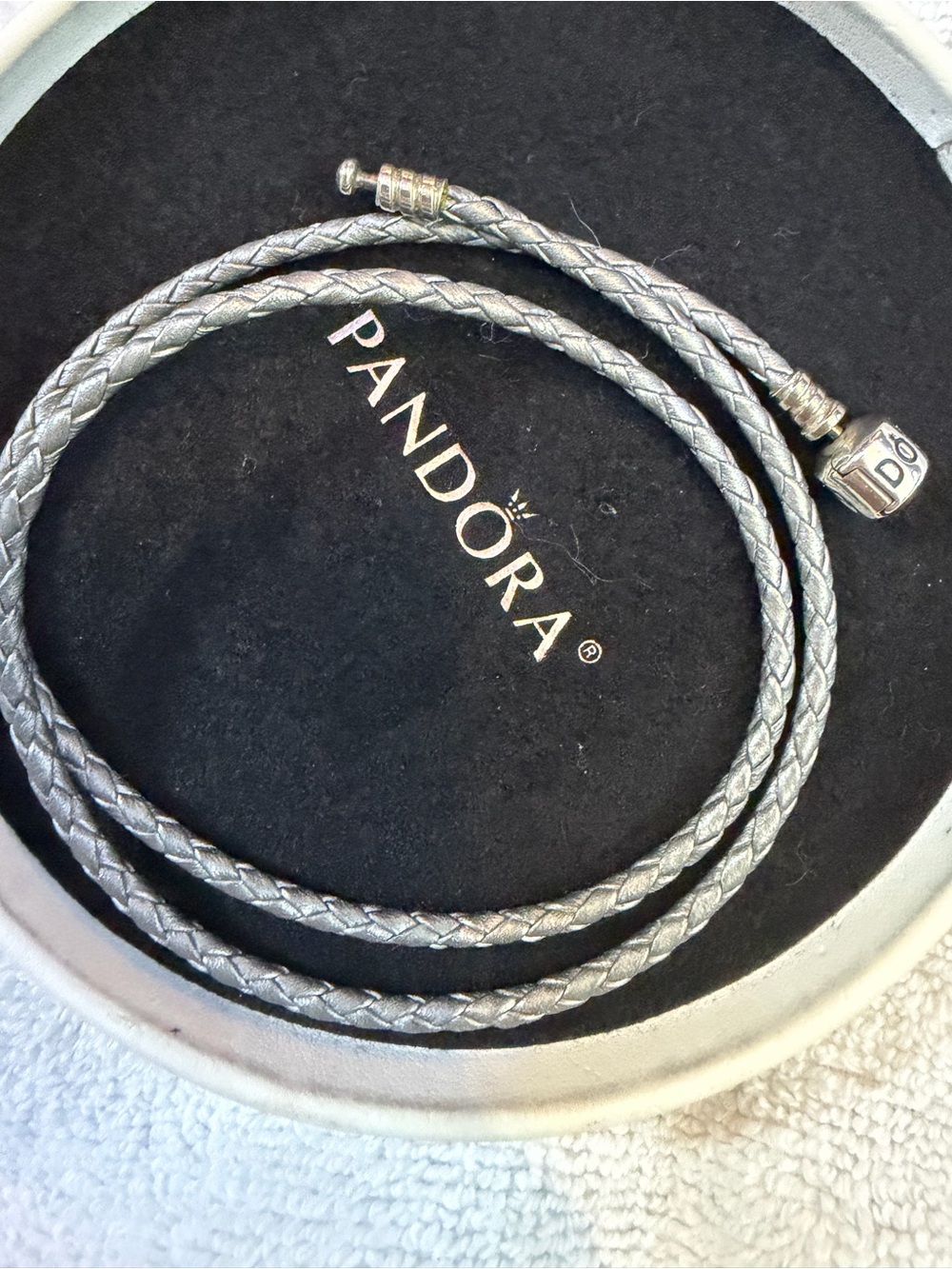 Pandora Silver-Tone Braided Leather Double Wrap Bracelet